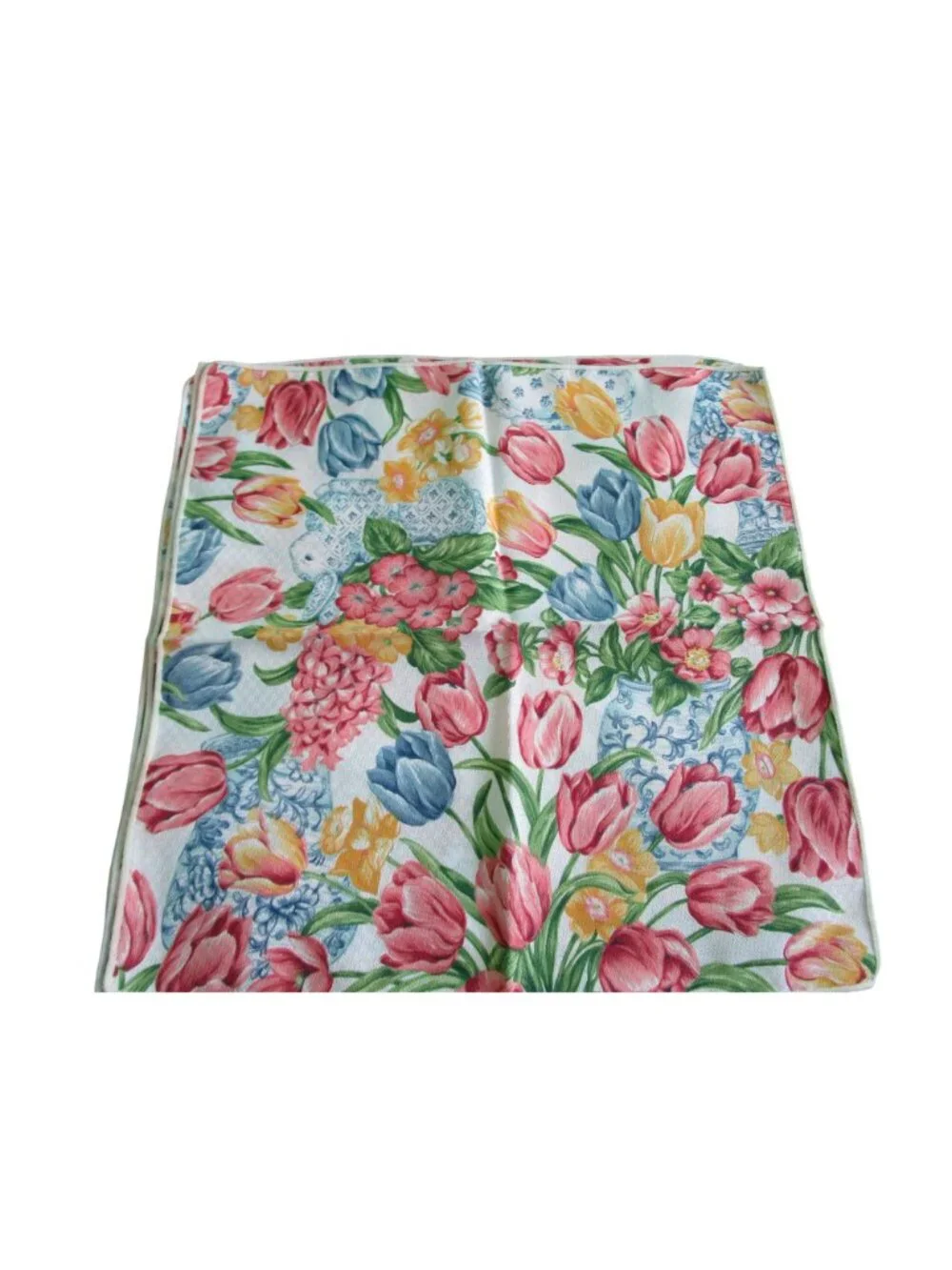 Easter Delft Bunny Floral Tulip Spring Polyester Napkin Set of Four Taiwan 1997